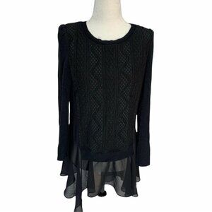 VINTAGE Elegant Prosper Black Sweater Textured Knit Tunic Top S